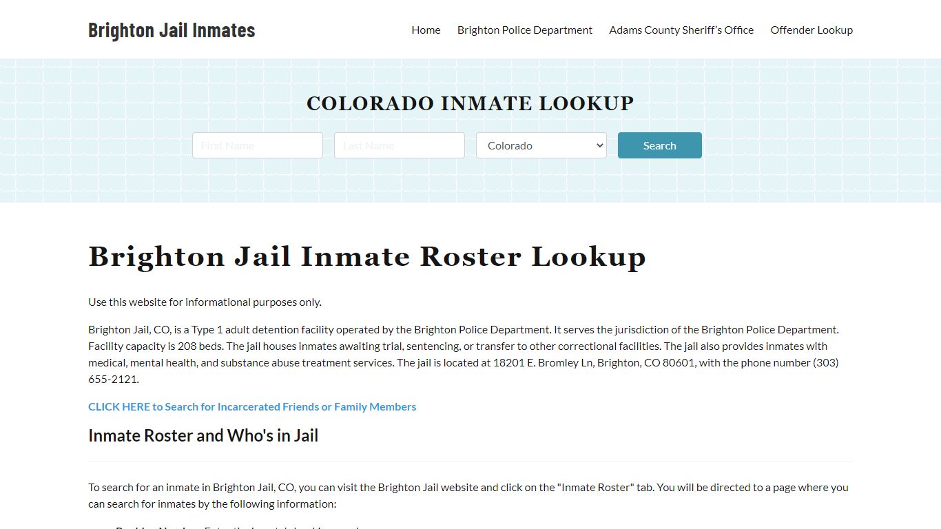 Brighton Jail Inmate Roster, Adams County, CO, Offender Search